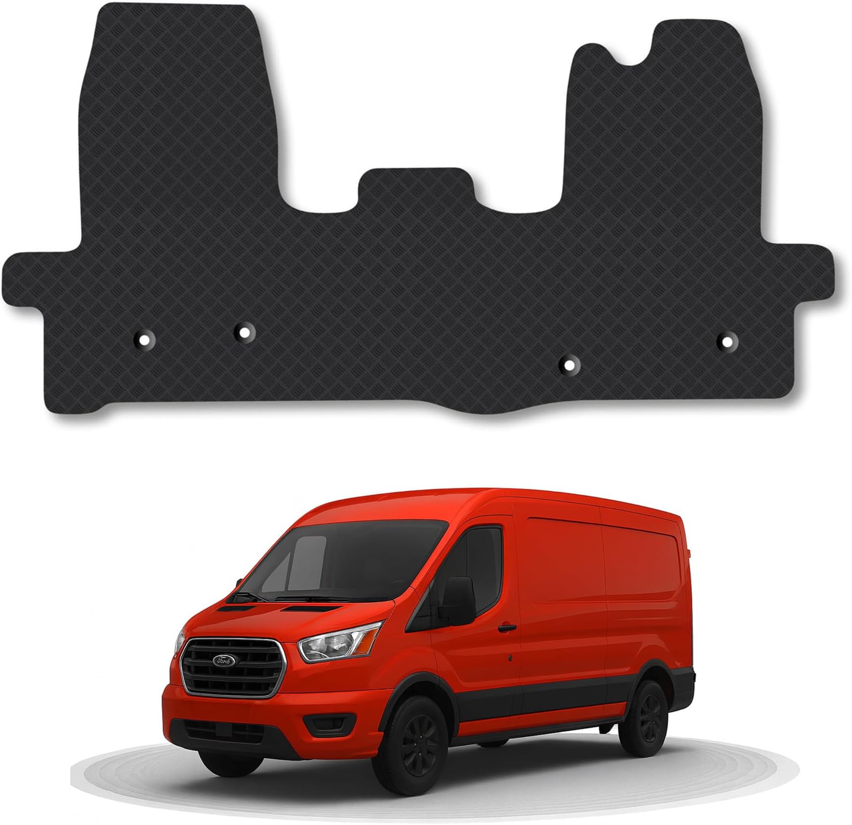 Ford Transit (2014+) Rubber Van Mats Accessories Tailored Fit Compatible Accessory Waterproof Protection Non-Slip Car Floor Mats 3mm Thick Full Coverage Durable Coverage with Clips