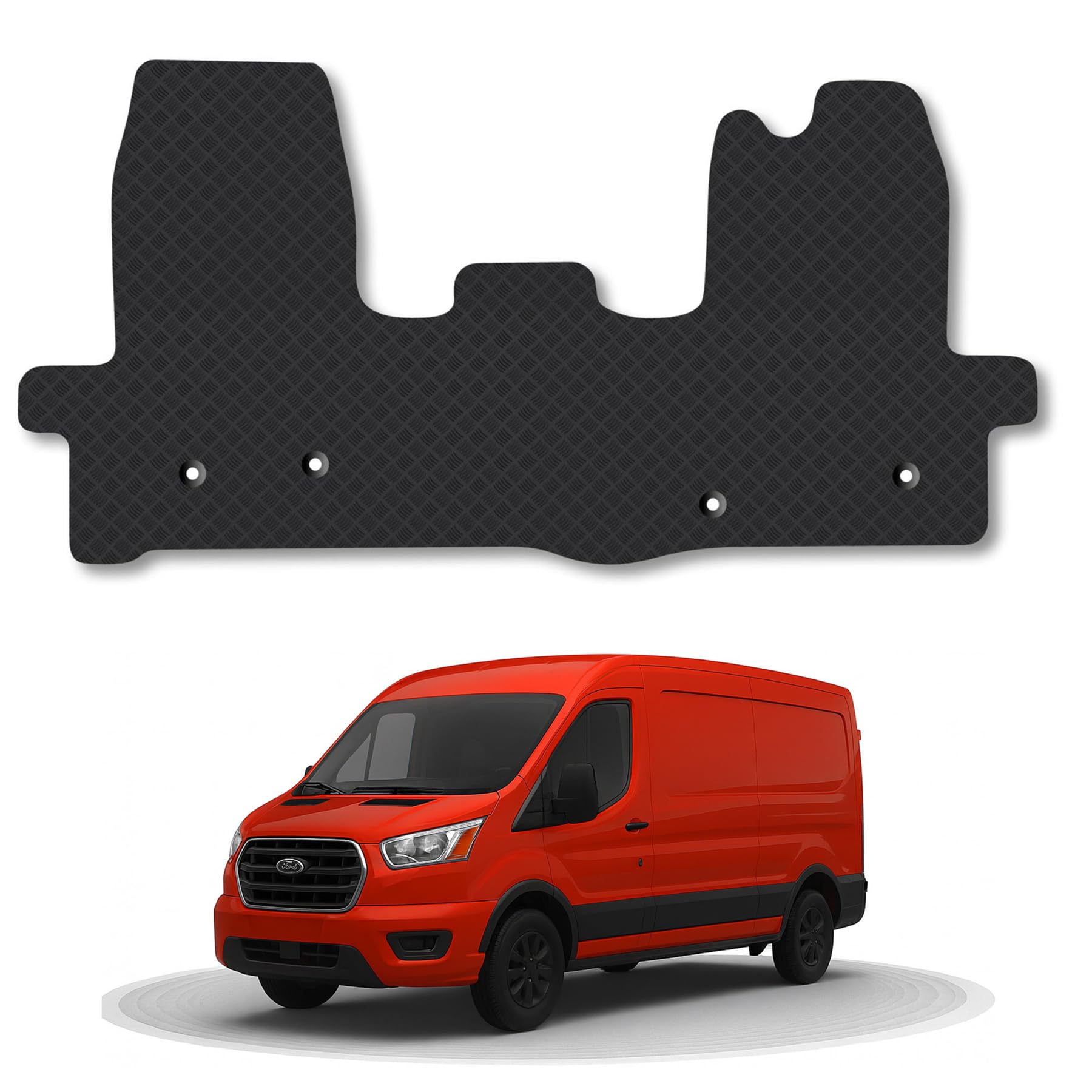Ford Transit (2014+) Rubber Van Mats Accessories Tailored Fit Compatible Accessory Waterproof Protection Non-Slip Car Floor Mats 3mm Thick Full Coverage Durable Coverage with Clips