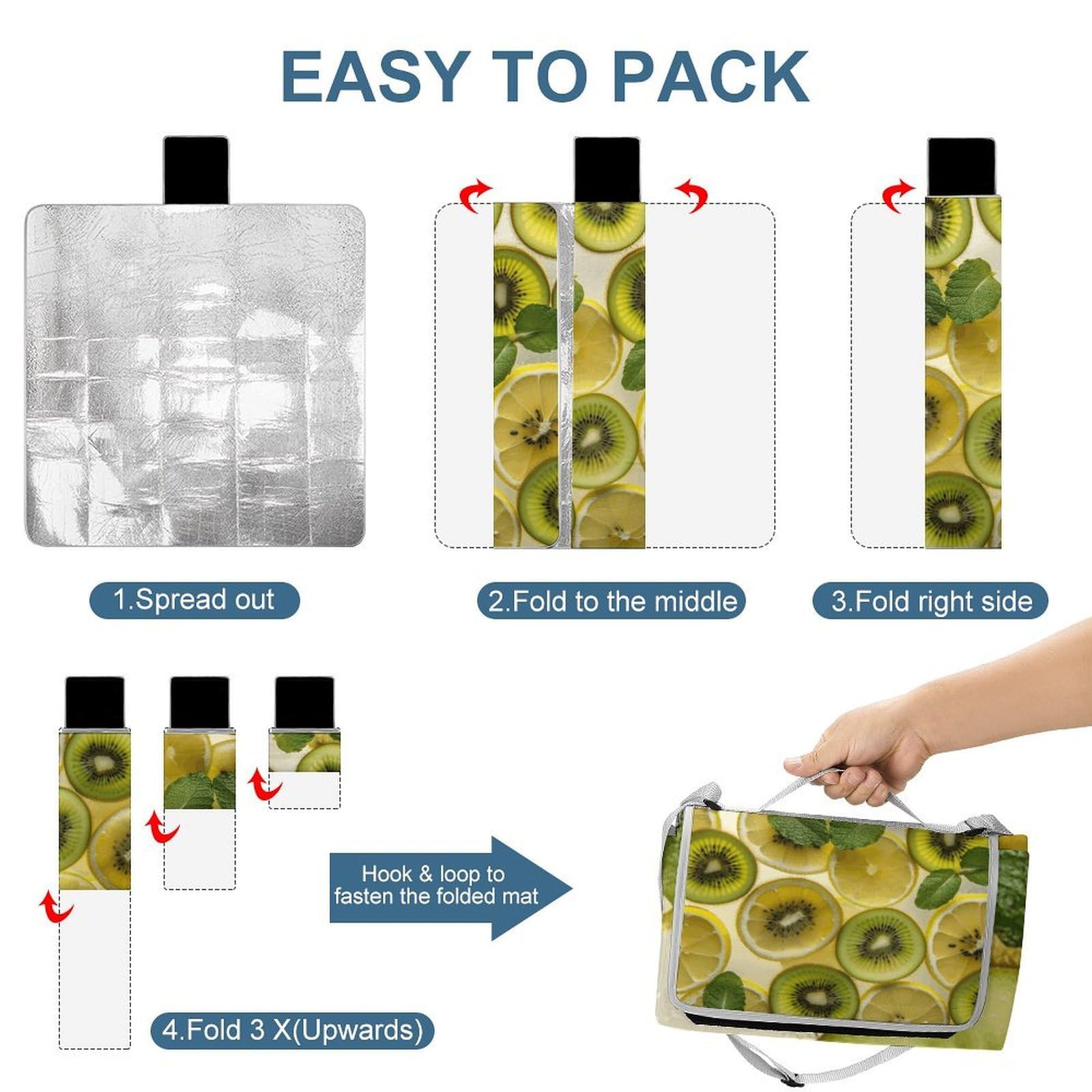Tappetino pieghevole per esterni con fette di limone e kiwi, superficie impermeabile, facile da pulire, coperta da viaggio, per campeggio primaverile ed estivo