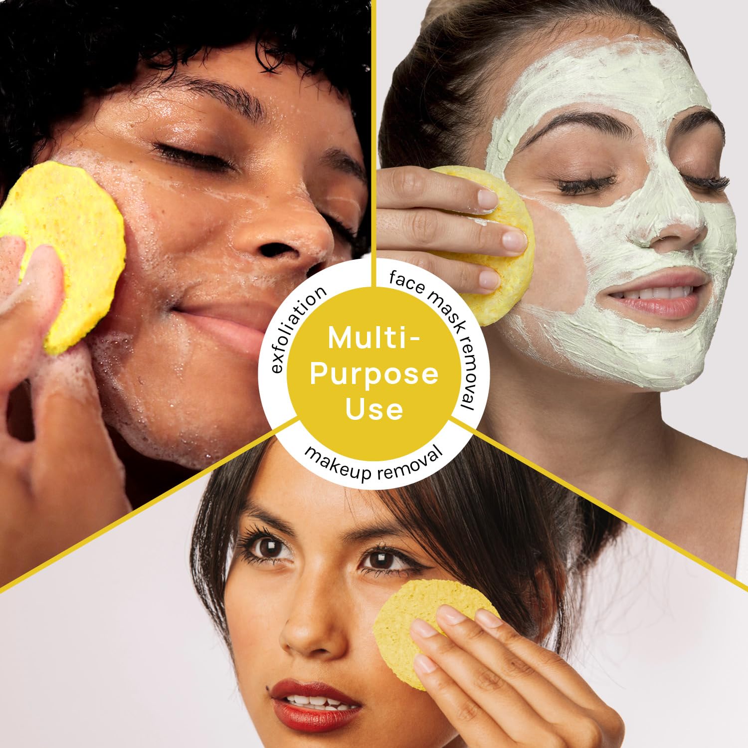 AOA Studio Lot de 50 éponges compressées pour le visage 100 % naturelles pour nettoyage du visage, masque exfoliant, enlever le maquillage, les peaux mortes et la saleté (jaune, 50 pièces)