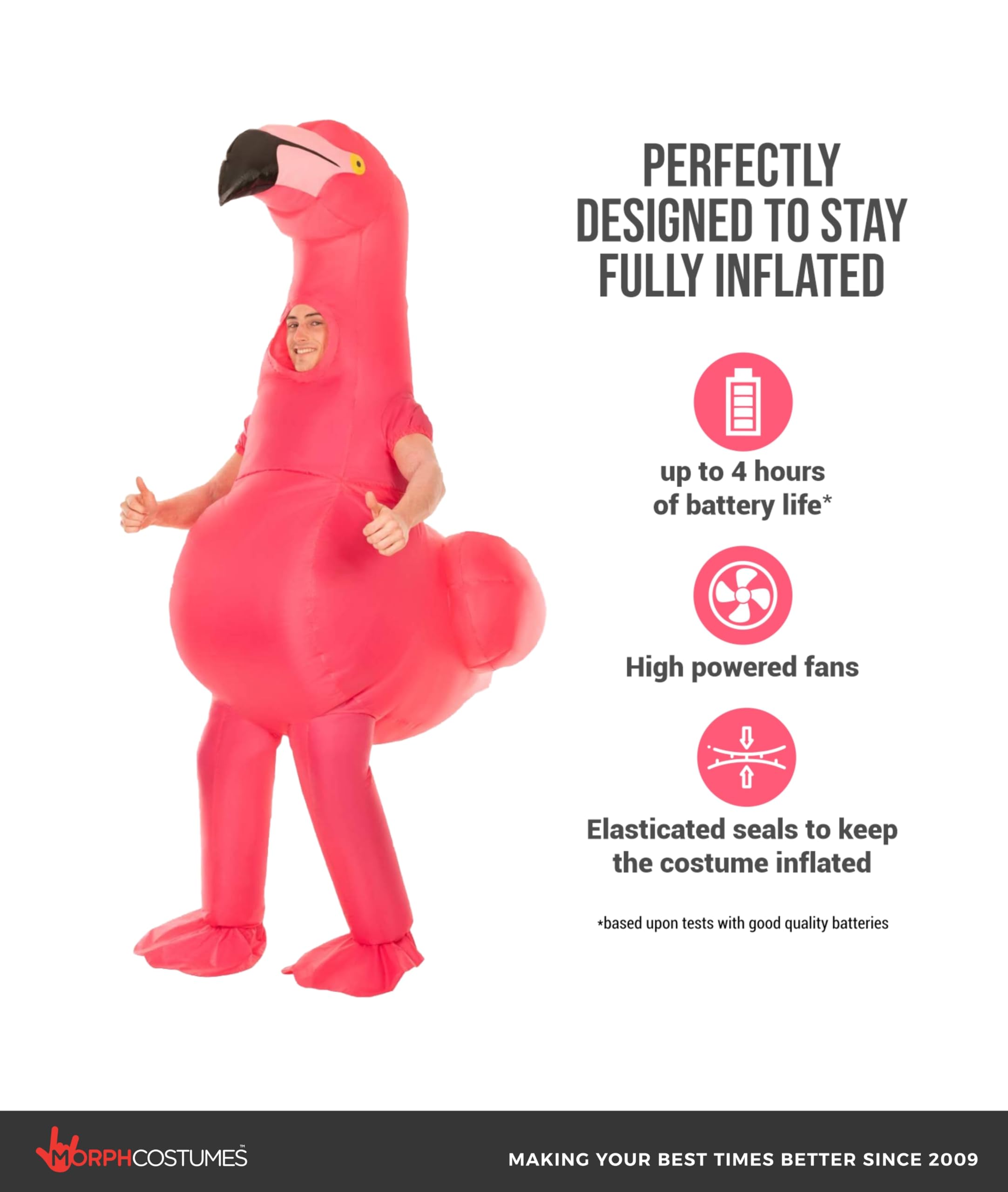Morph Aufblasbares Flamingo Kostüm für Erwachsene, lustiges Tierkostüm für Karneval, Fasching oder Halloween
