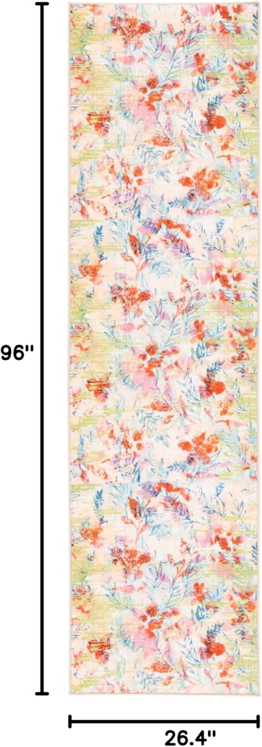 SAFAVIEH Washable Rug Paint Brush Collection - 2'2" x 8' Runner, Blue & Blush Pink, Slip Resistant & Easy to Clean, Ideal for Living Room, Hallway, Foyer, Nursery, Bedroom, Kids Room (PTB159M)
