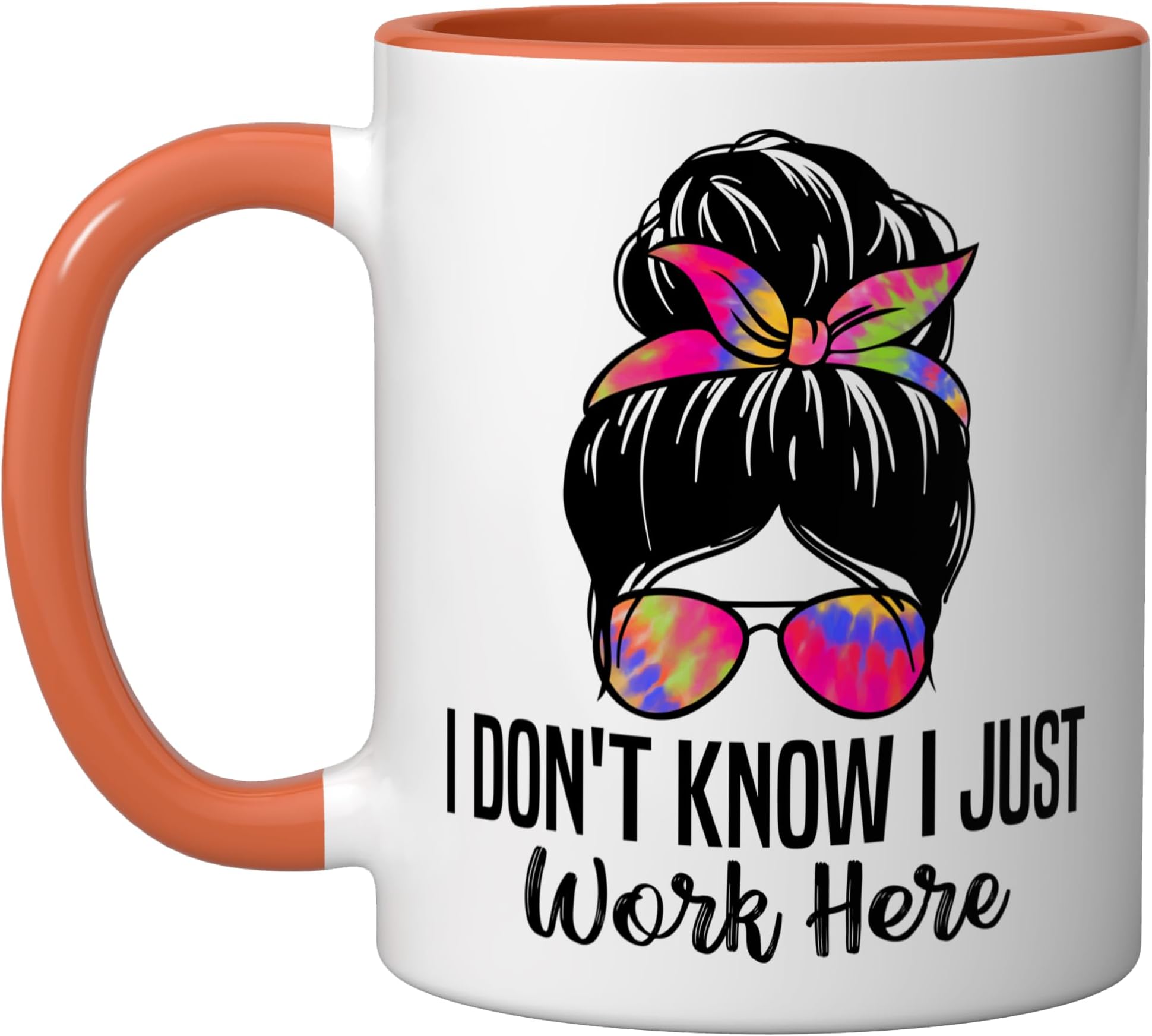 I Don't Know I Just Work Here Funny Sarcasm Quotes Ceramic Mug, Orange/White
