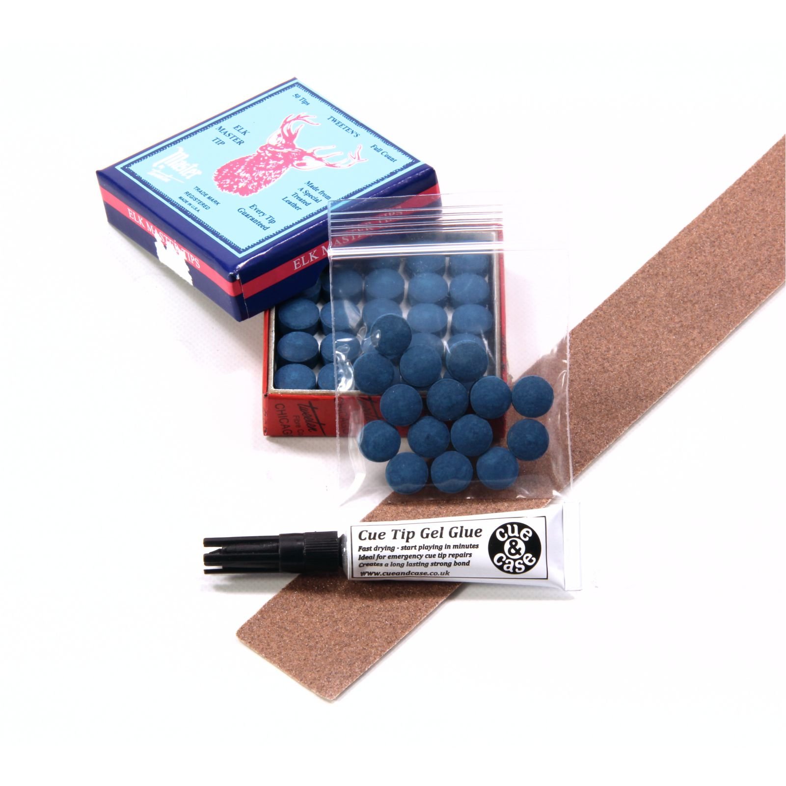 15 X 10mm Tweeten ELK MASTER Leather Snooker Pool Cue Tips - FREE Sandpaper