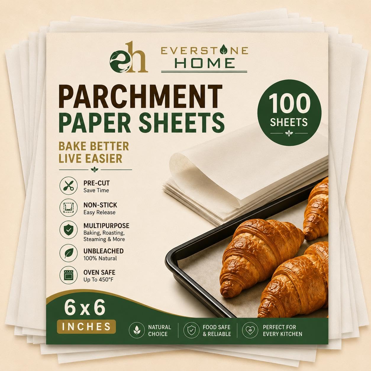 Pre-Cut Parchment Paper Sheets for Baking, Non-Stick Baking Paper, Food Grade Oven Safe Cooking Paper, Unbleached Multipurpose Baking Liners, 6 x 6 Inches, 100 Sheets-image-43