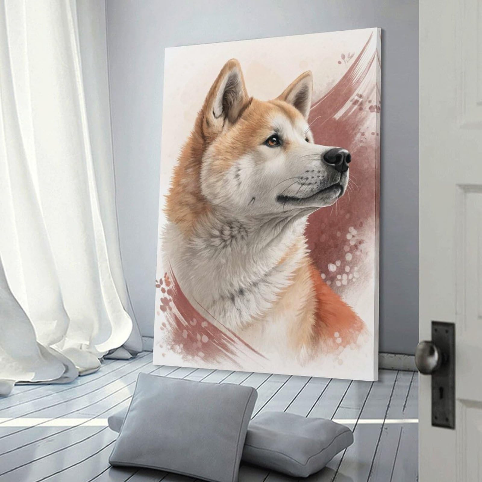 Junmoney Wall Picture Print Akita Dog Portrait, 08x12inch(20x30cm), for Wall Displays, Bedrooms Or Room Updates, Wall Decor Suited to Curated Displays