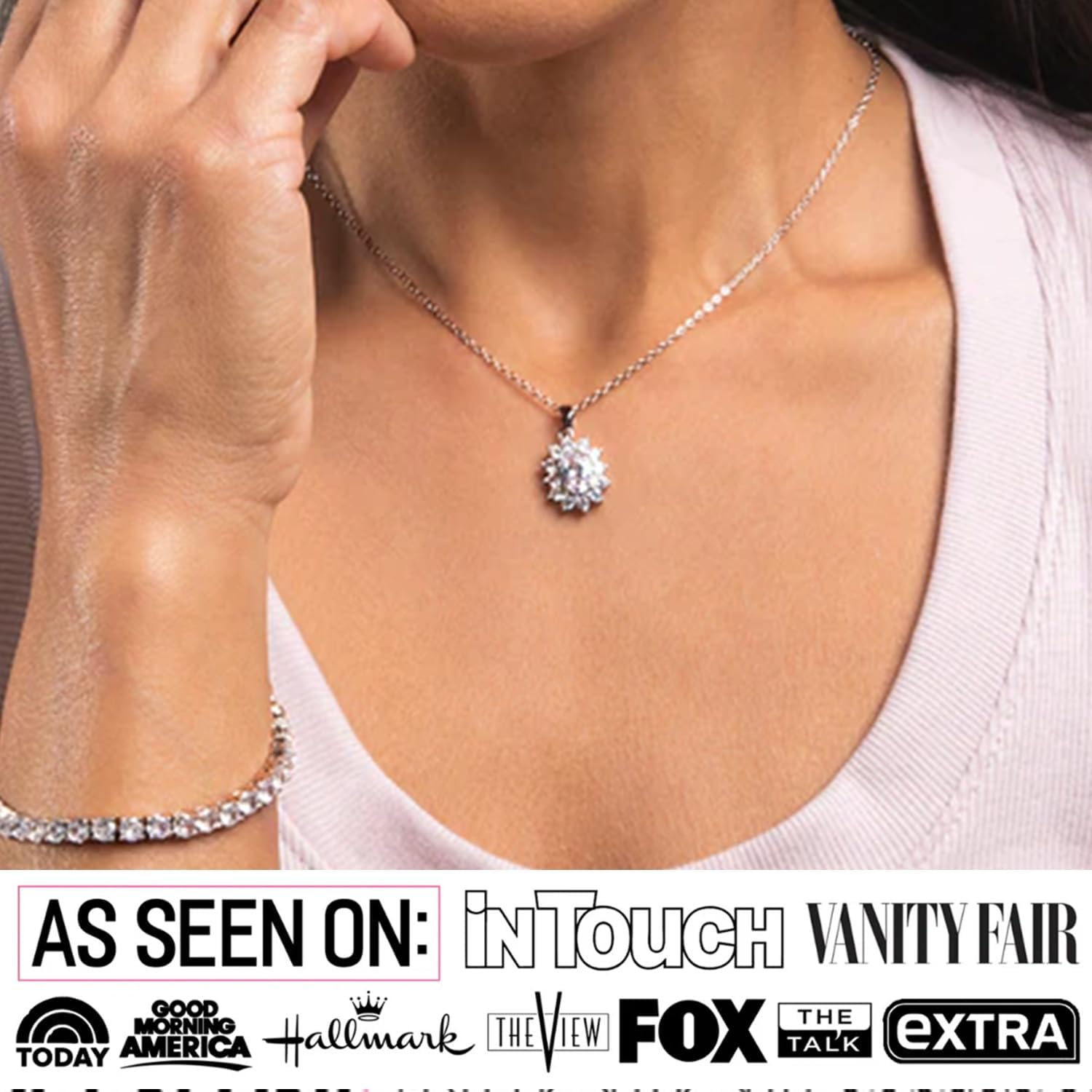 Cate & Chloe Sage 18k White Gold Halo Pendant Necklace with Simulated Diamond Crystals, Elegant Jewelry for Women, Gift for Her - Image 3