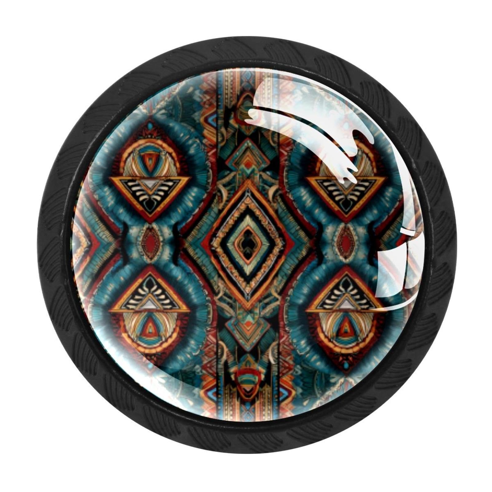 CHENZZZZ 4 Pack Black Art Retro Ethnic Pattern (2) Kitchen Handles, Cabinet Pulls Hardware for Cupboard Drawer Knobs Dresser Pulls