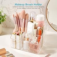 Vista 5 de Portalápices acrílico, organizador de bolígrafos transparente de 5 ranuras para escritorio, bonita taza de papelería para oficina, escuela, hogar