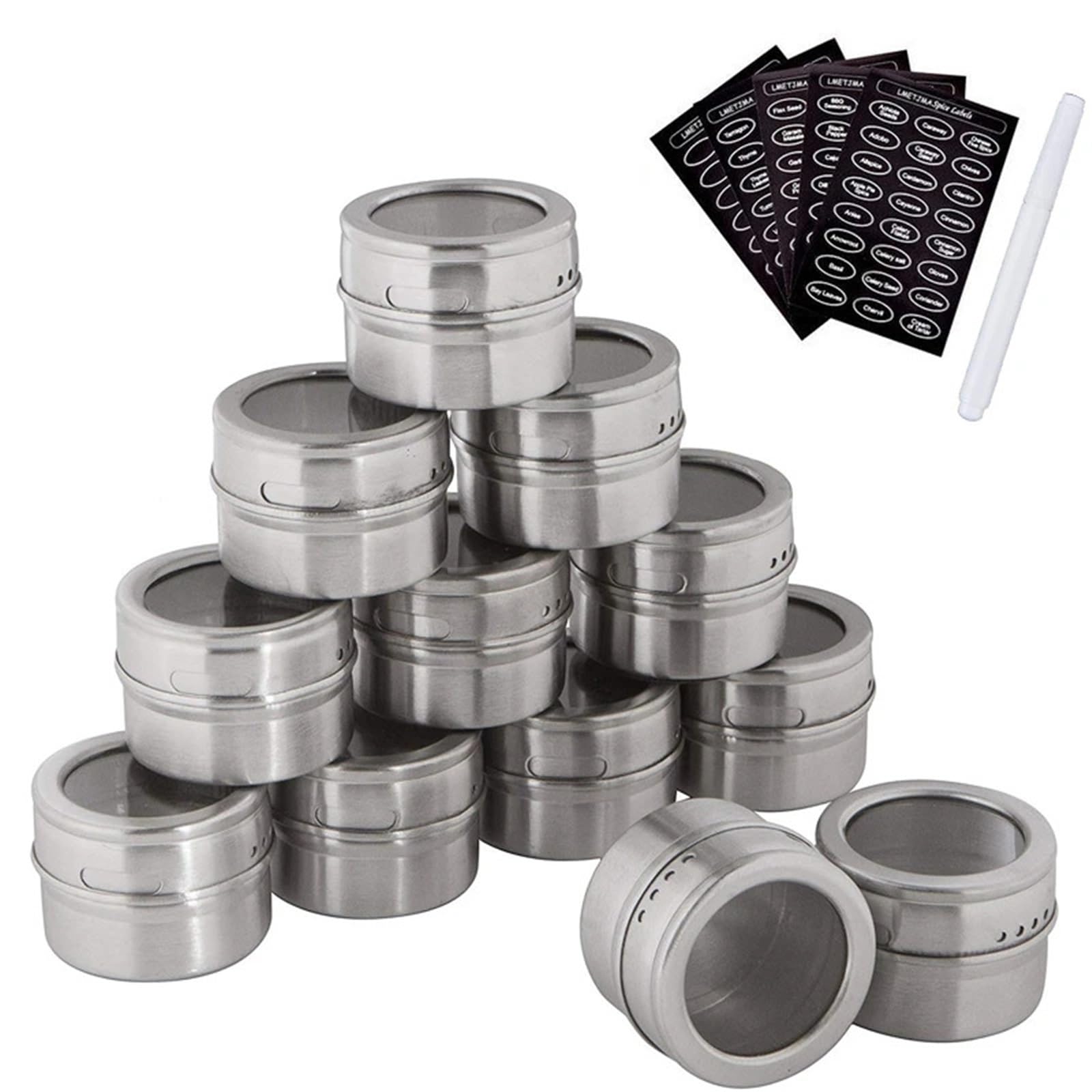 Contenitore per spezie in acciaio inox Set di barattoli magnetici for spezie con etichette e penna for lavagna Barattoli for la conservazione del pepe condimento in acciaio inossidabile(24 pcs)