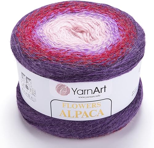 Yarn Art YarnArt Flowers Alpaca 20% Alpaca 80% Acrílico Peso 8.82 oz Longitud 1028 yardas, Hilo de invierno Multicolor Rainbow Crochet Peso 2