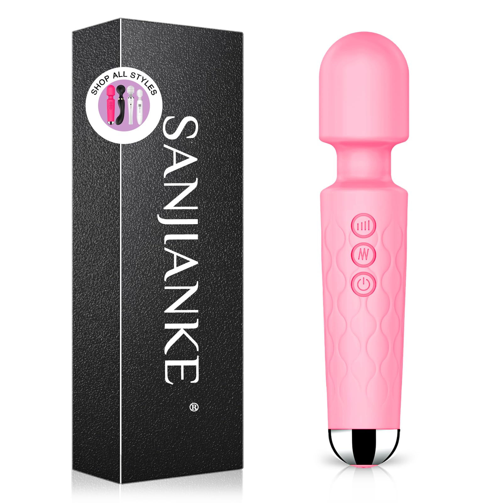 SANJIANKE Vibrator Wand, Female Adult Sex Toys, Wand Massager, Clit Stimulator Sex Toy,Vibrator Dildo, with 8 Speeds of Pleasure &amp; 20 Patterns,Waterproof,Vibrating Wand for her Pleasure (Pink)