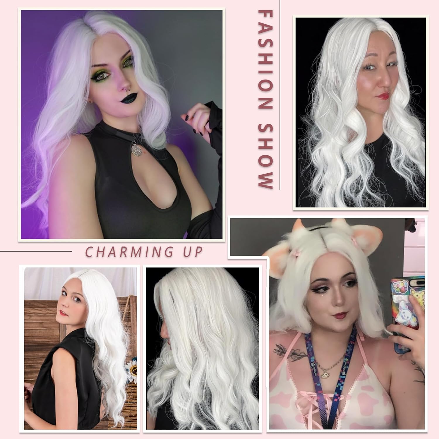 White Wig for Women, Long White Wavy Wig Middle Part 26 Inch Heat Resistant Synthetic Wigs for Daily Party Use - Image 6