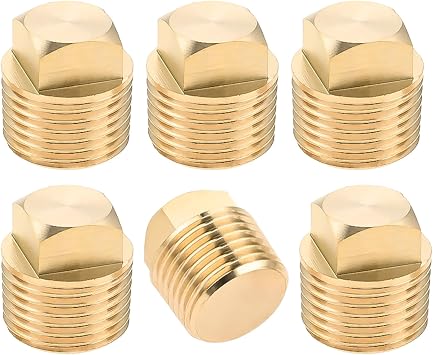 6PCS Boat Drain Plug,1/2 inch NPT Male Solid Brass Cored Plug with Square Head Fits Most Boat Hulls