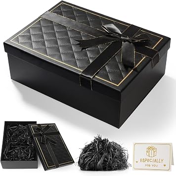 Black Gift Box with Lid Gift Boxes for Presents with Ribbon Bowknot