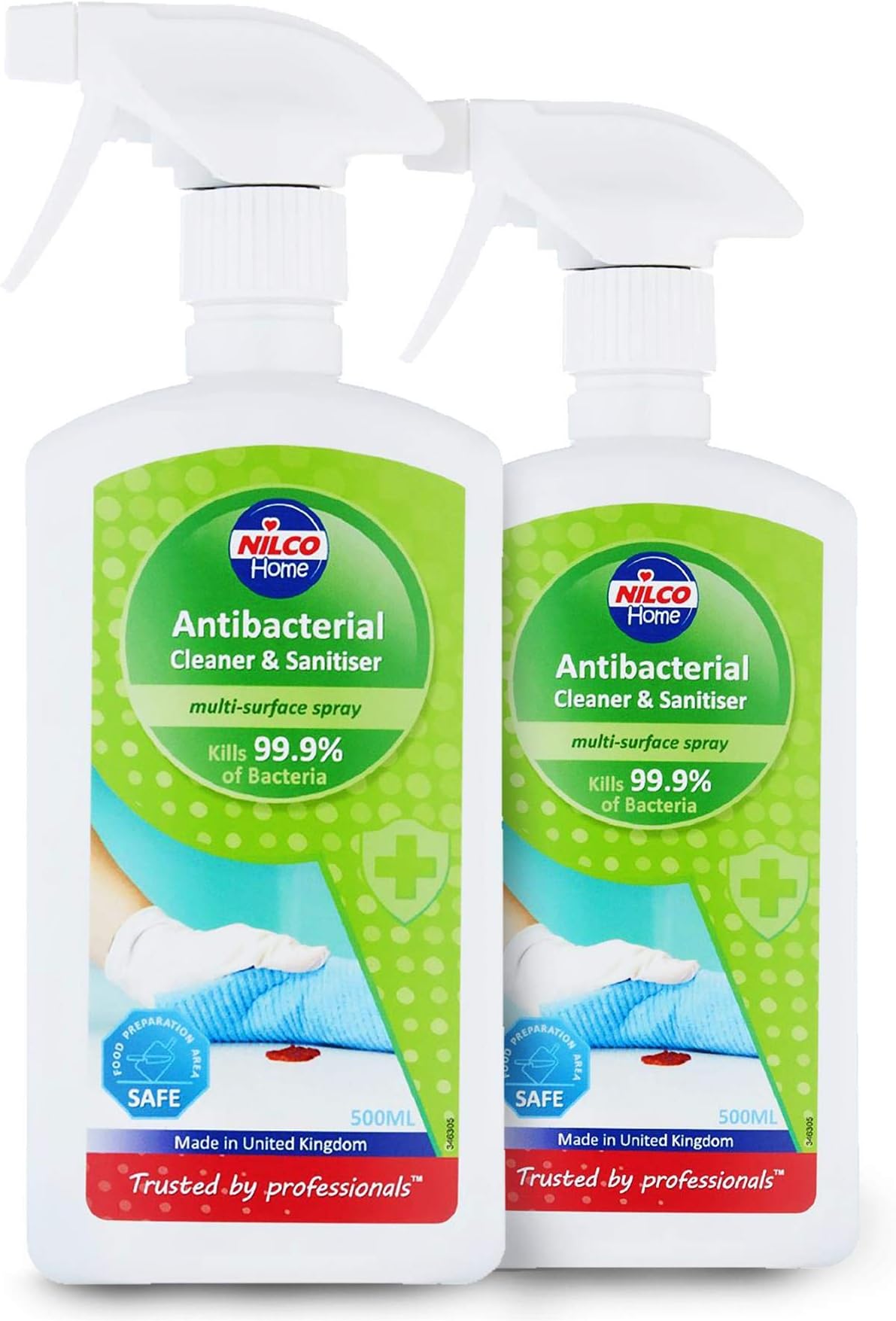 Nilco Antibacterial Cleaner and Sanitiser 500ml x 2 Multi-Surface Spray