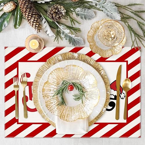 Miniatura 4 de Juego de 4 manteles individuales navideños con diseño de Grinch Believe para mesa de comedor, 12 x 18 pulgadas, color rojo, Navidad, invierno,