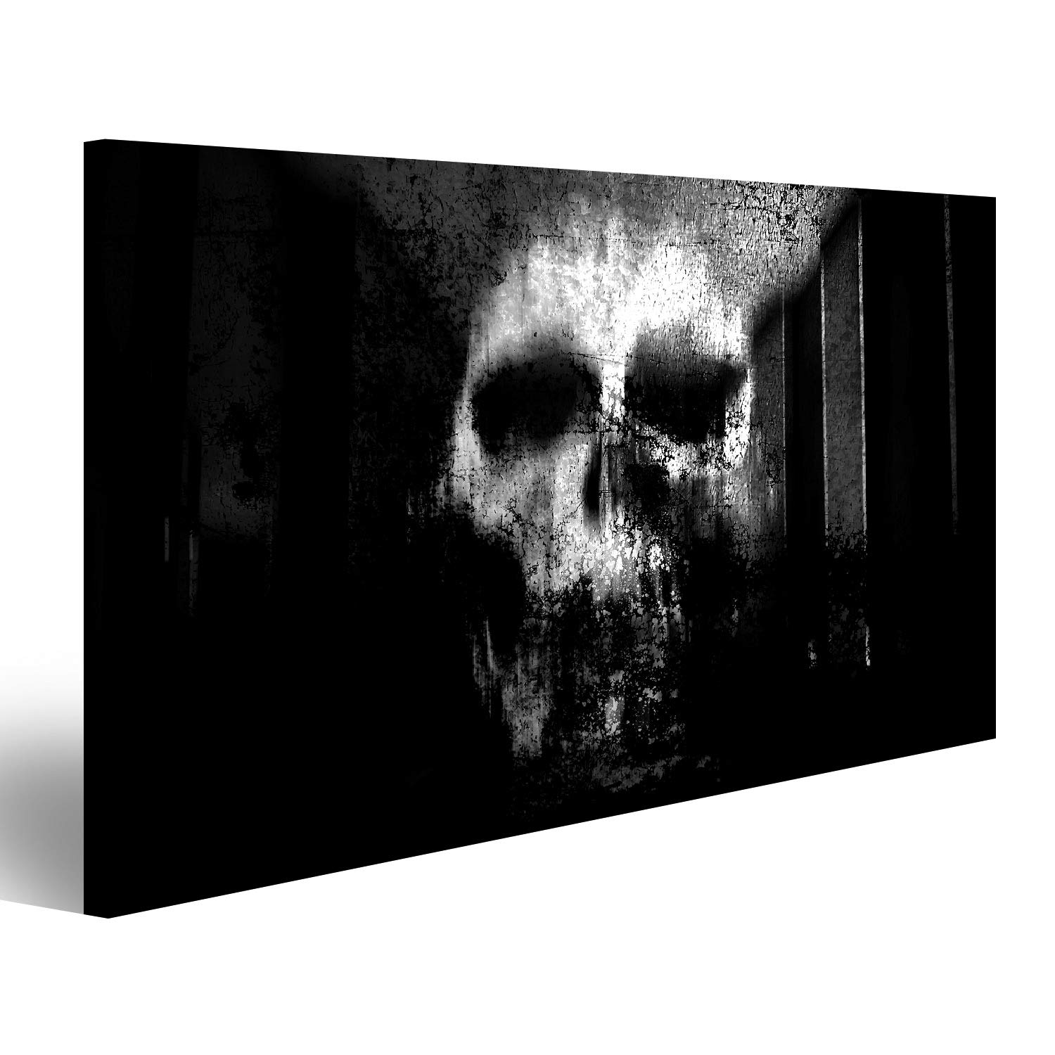 Quadro su tela con teschio, in bianco e nero, per Halloween, concetto e film, poster e progetti, stampa artistica, 100 x 57 cm