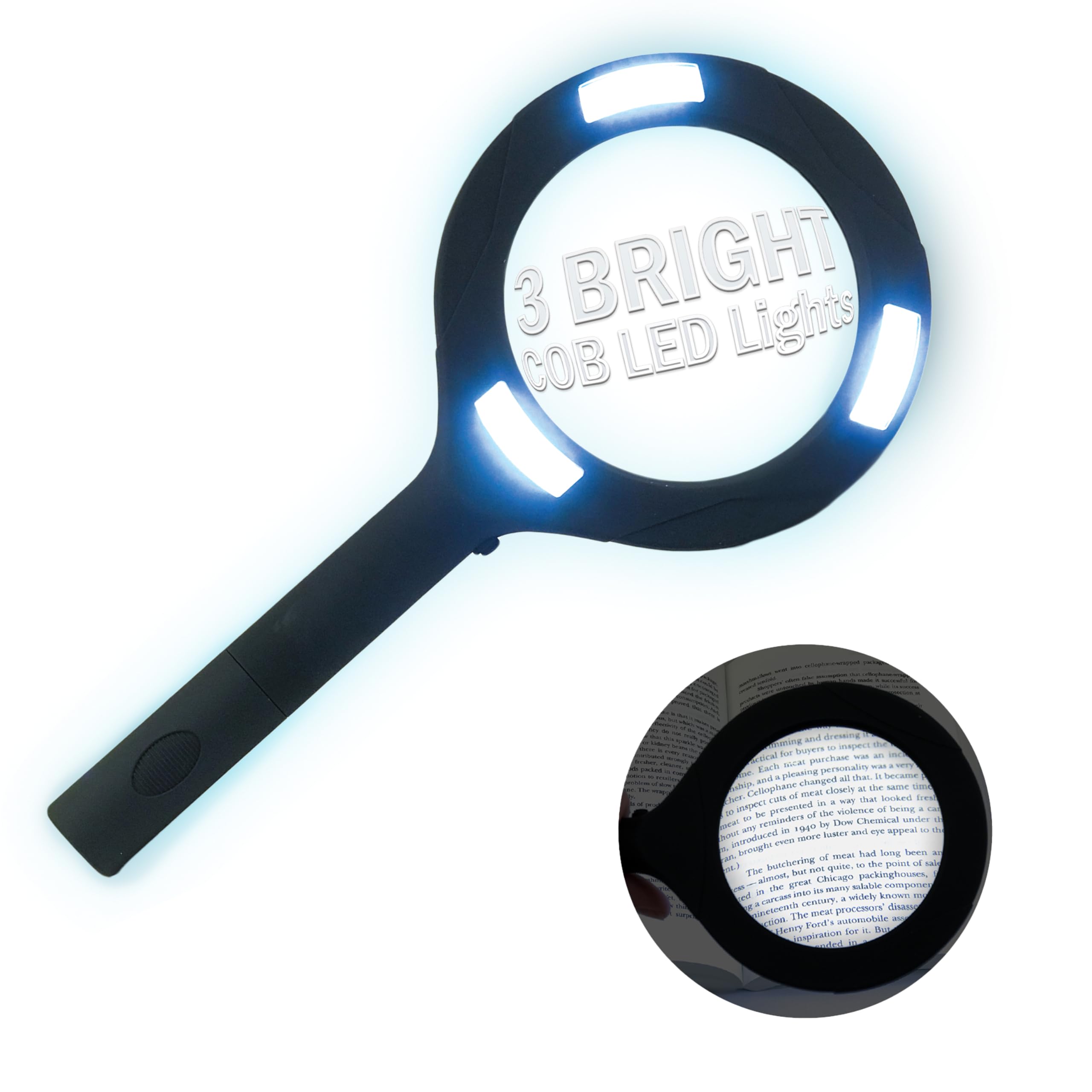 Flipo Clear Magnifying Glass With Light - 5X Portable Large Handheld 3 Bright Led Illuminated Lighted Magnifying Glass - Illuminated Magnifier For Seniors Reading, Coins, Jewelry, Inspection, Exploring