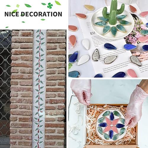 Miniatura 6 de Redvigh Mosaico de cerámica de 17.64 oz, color aleatorio grande forma de gotas de lluvia piezas de cerámica para manualidades, platos, macetas,