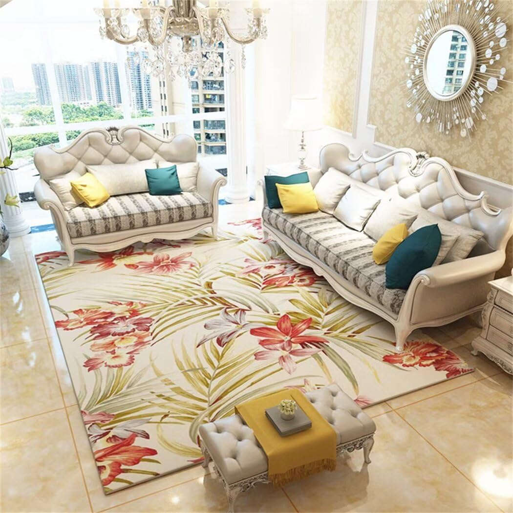 Tapis de chambre doux floral lavable rouge pour une décoration de fille