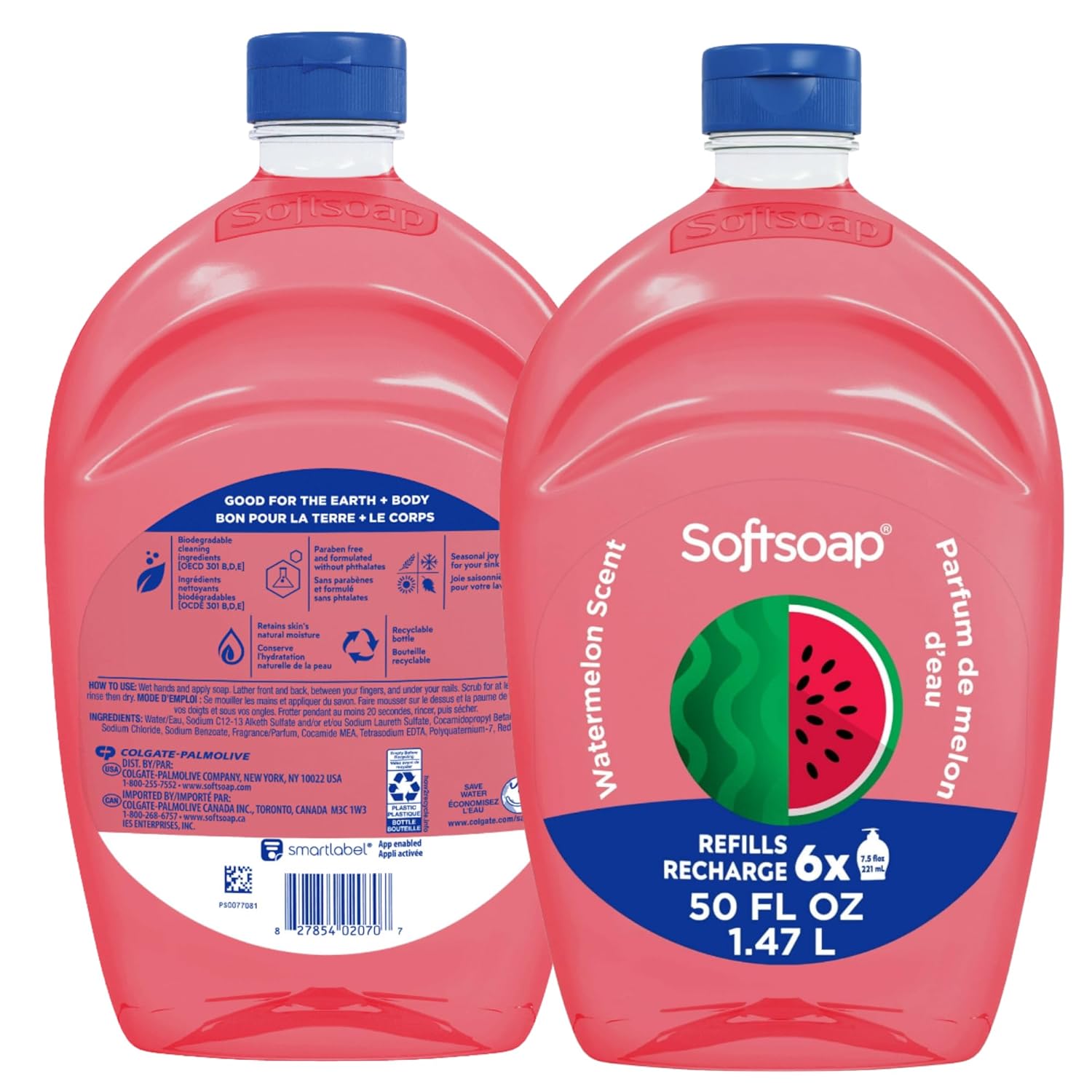 Softsoap Limited Edition Seasonal Scents | Extra Large Refill Bottles, 100 FL Oz Total, 2-50 Fl Oz Bottles for Refilling Liquid Hand Wash (Watermelon)