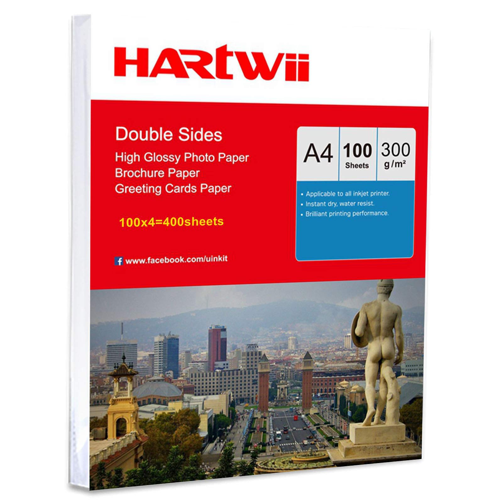 Gruby papier fotograficzny A4 300 g/m2 dwustronny nadruk na wysoki połysk – 400 arkuszy papier atramentowy dwustronny nadruk super biały Hartwii