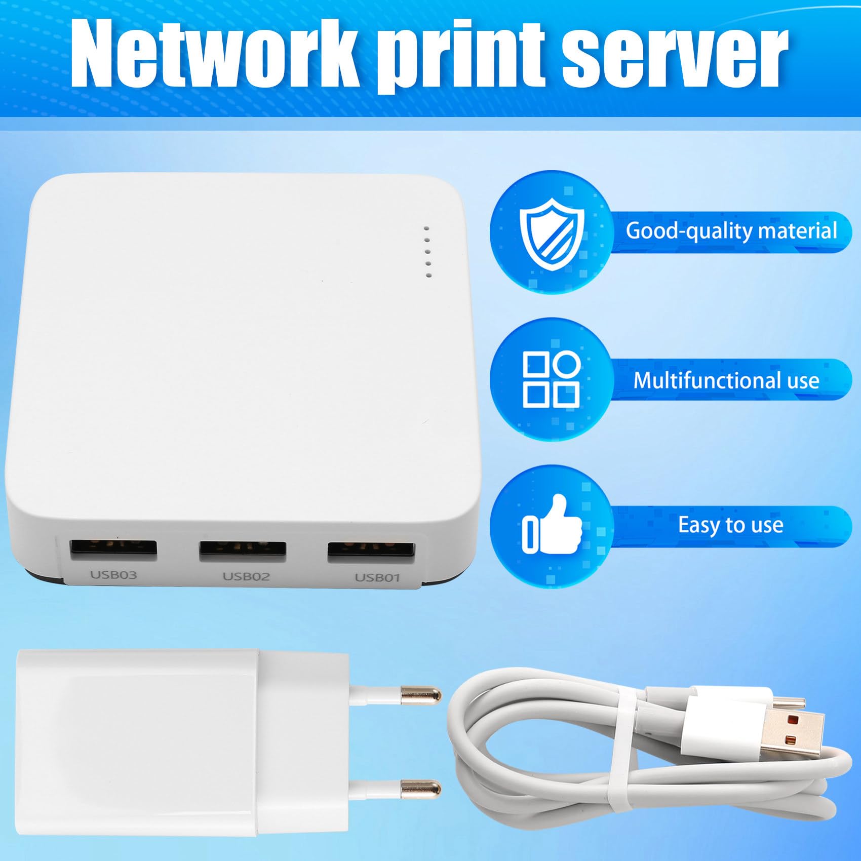 Serveur d'impression filaire USB 3 ports partage réseau 100 M WiFi BT4.0 prise UE