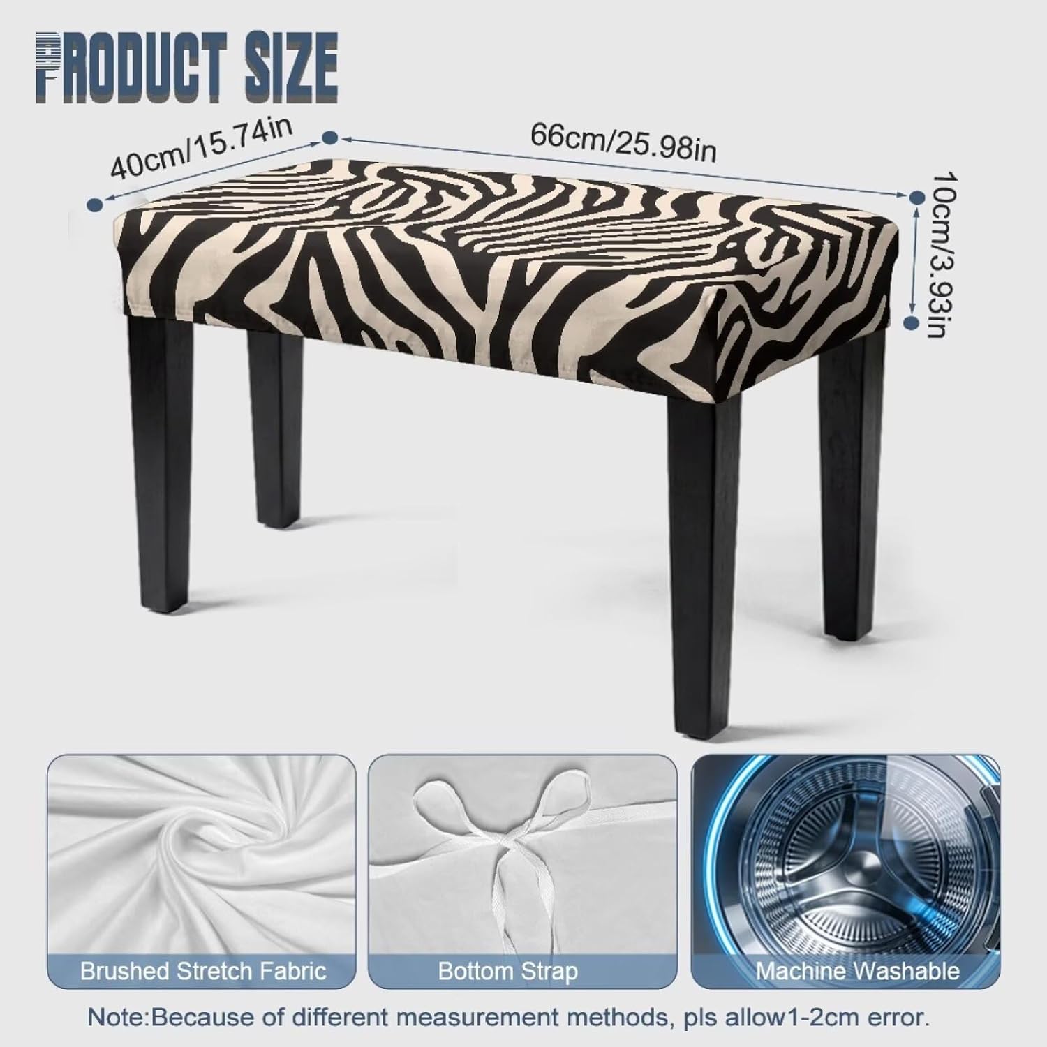 Talayituse Beige Zebra Stripe Print Piano Bench Cover Stretch