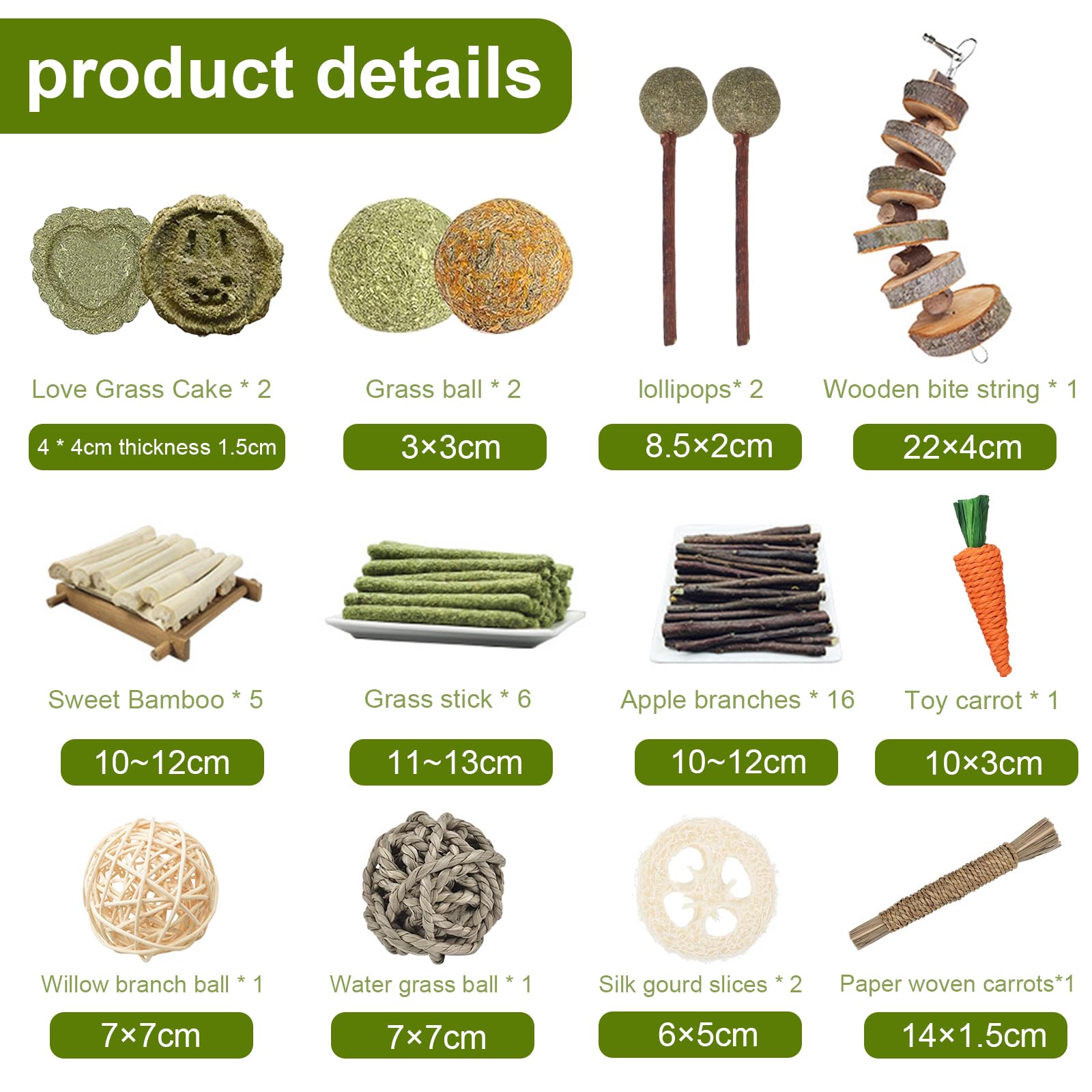 Ksvaye 14 Styles Rabbit Toys, Natural Chew Toys for Guinea Pigs Hamsters, Rabbits - Image 2