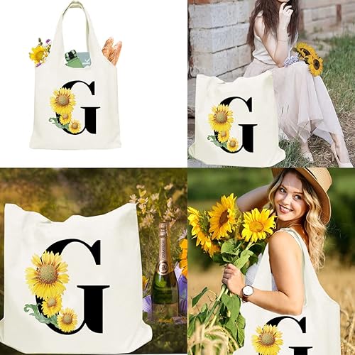 Miniatura 7 de Regalos iniciales para mujer, bolsa de hombro, bolsa de girasol, bolsa de mano, bolsa hobo, bolsa reutilizable, bolsa floral