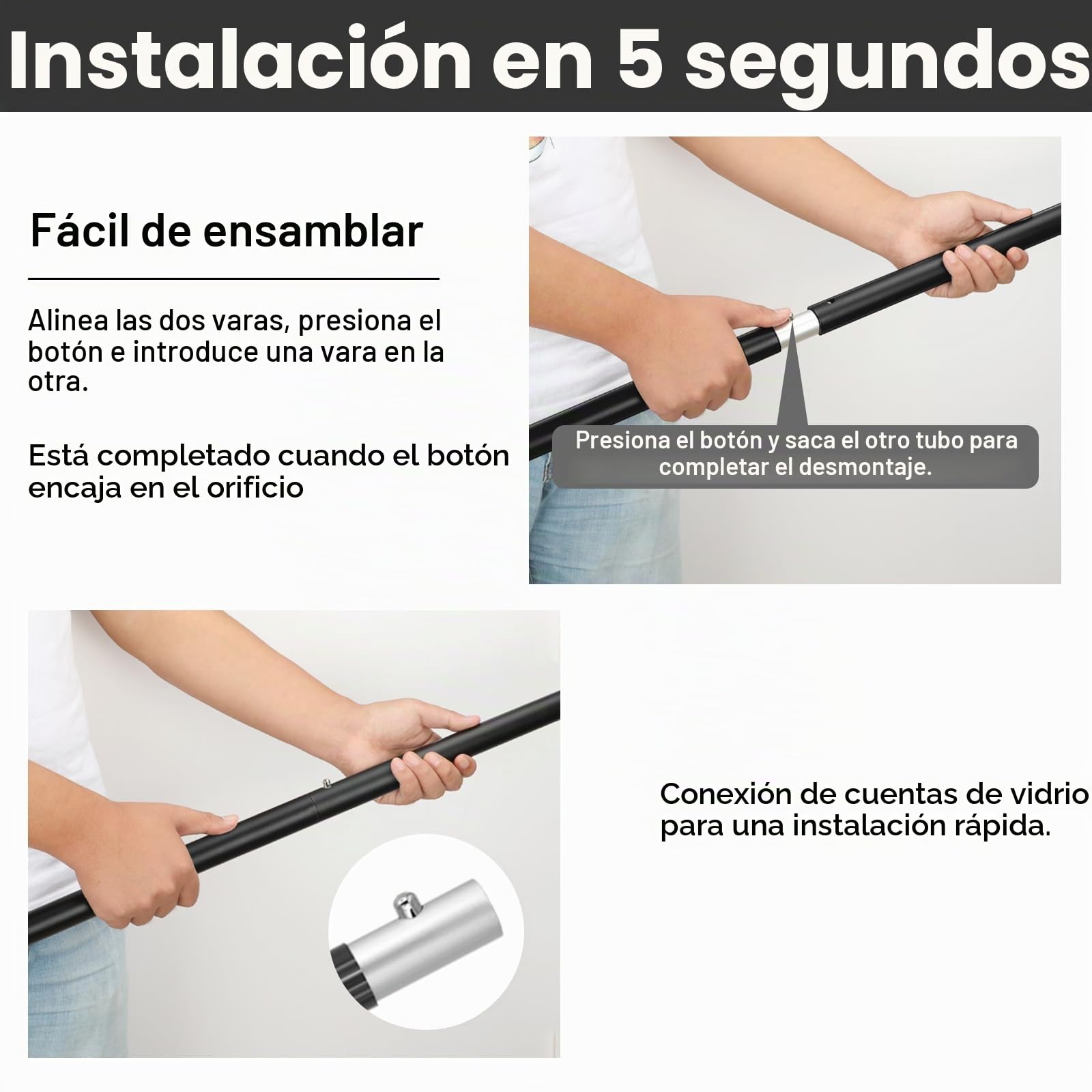 SAN LIKE Barra telescópica para Tiendas de campaña, Barras de Aluminio Ajustables para Lonas, reemplazo Ligero, Barras de Apoyo, 190 cm, 1/2 Juegos (5 Secciones)