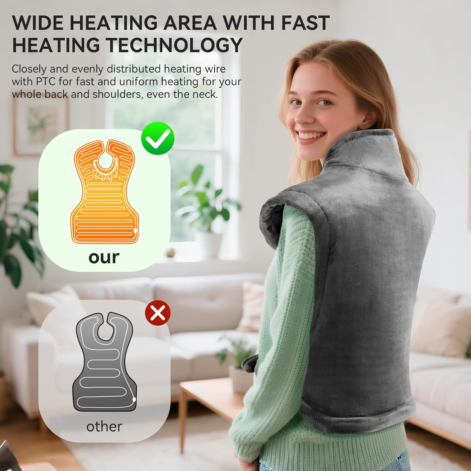 Qoosea Electric Heating Pad for Neck and Shoulders Back Relaxing with Automatic Shut-Off 23"x33" Electric Heating Pad with 9 Heat Levels 3 Timing Settings Gray
