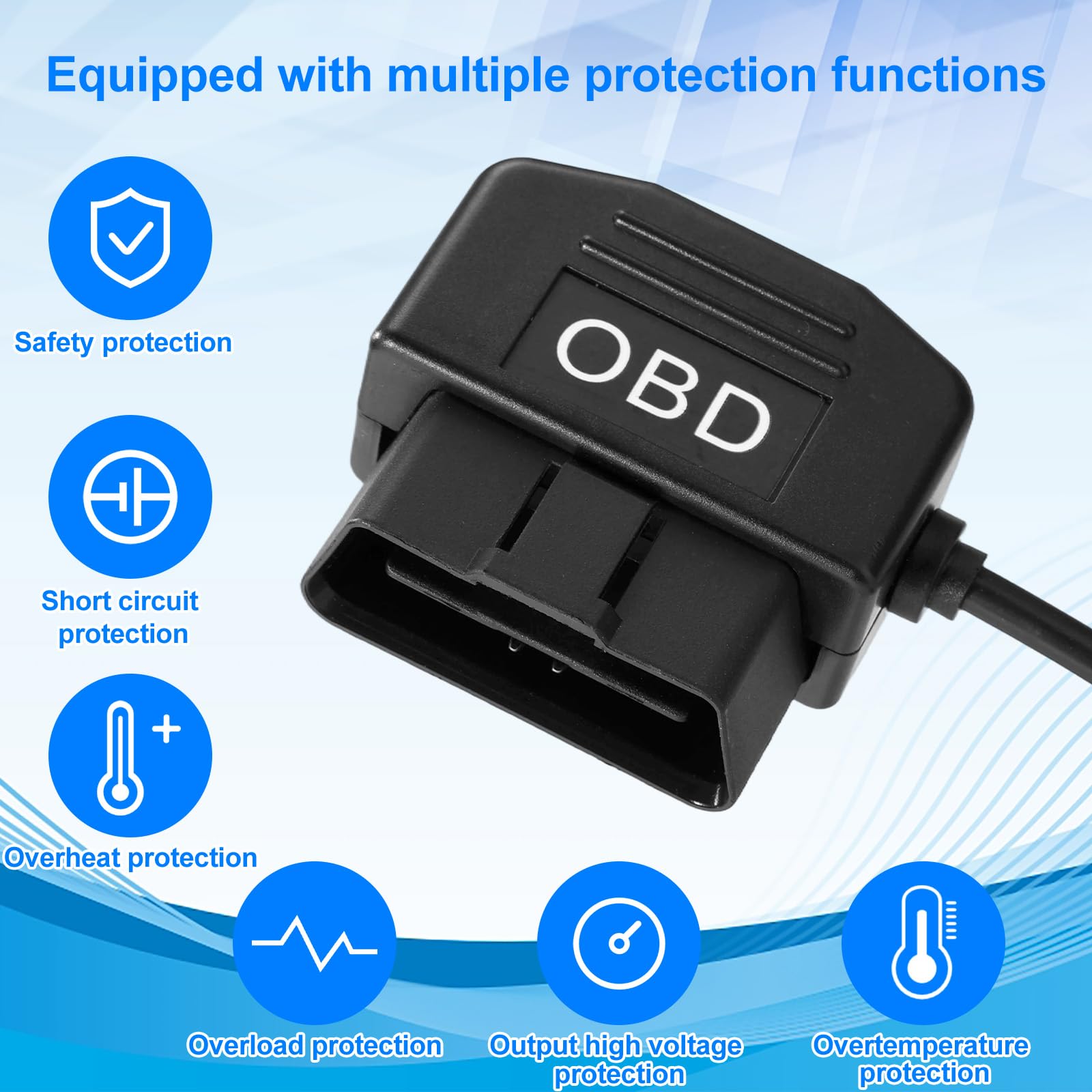 Kabel Zasilający OBD2 do Kamery Samochodowej, Zabezpieczenie Przed Niskim Napięciem (11,6V/23,4V) Adapter OBD do Typu C Tryb Parkowania 24/7 i Tryb wykrywania ACC Nagrywanie Ciągłe Plug & Play
