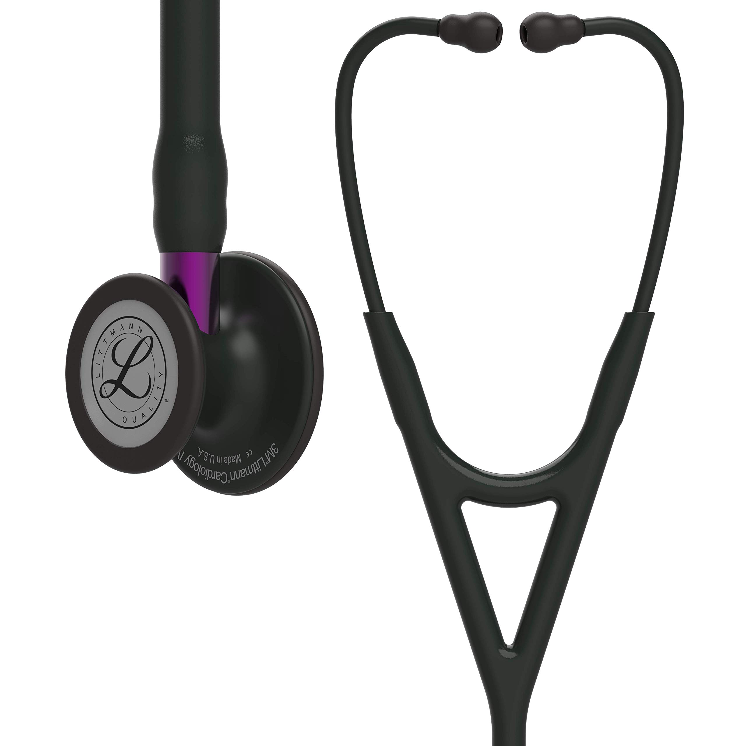 3M Littmann Cardiology IV Stethoskop mit Gravur - Profi Kardiologie Stethoskop für Arzt, Pflege, Diagnostik Stethoskop für Klinik & Praxis, personalisiert (Black Edition (Violetter Schlauchanschluss))