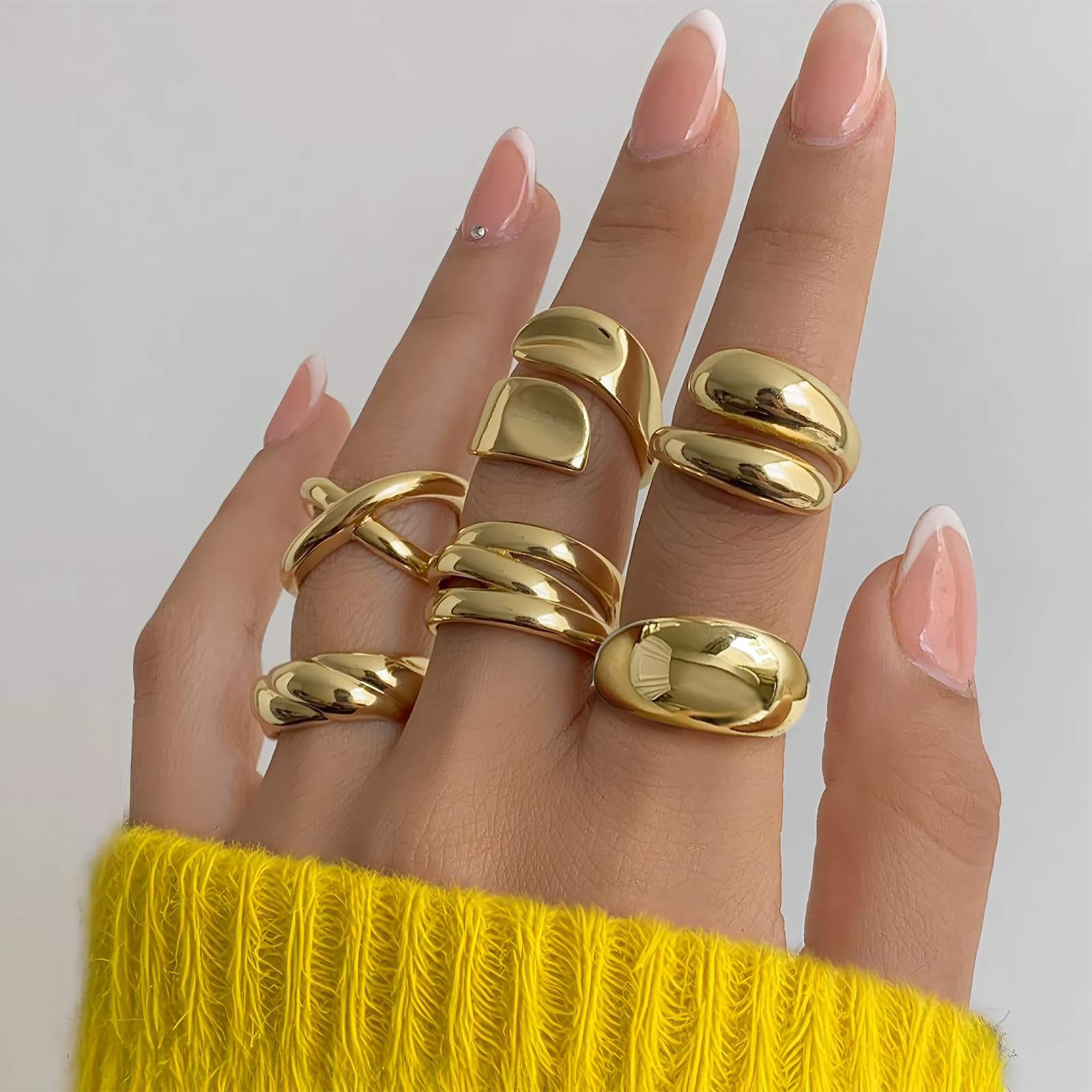 YEEZII Chunky Gold Rings for Women Non Tarnish, 18K Gold Plated Stackable Thumb Ring, Statement Women Rings Set