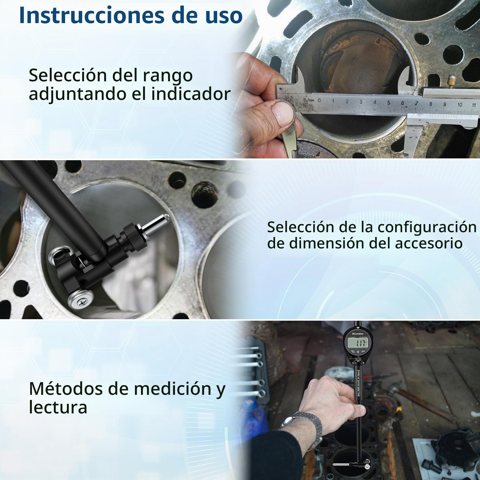 Indicador de Diámetro 0.01mm/0.0005” Indicador Dial Digital Reloj Comparador 50-160mm(2-6inch) con Dial Autocentrante para Cilindros Calibre