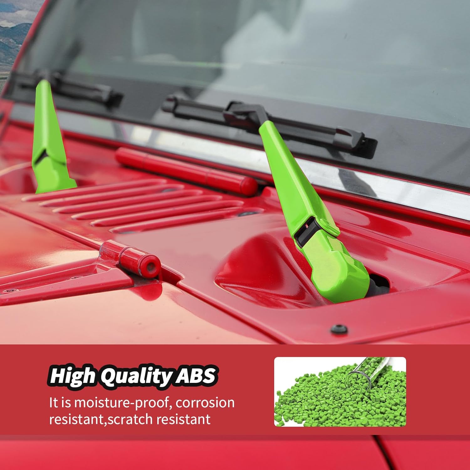 JeCar Windshield Wiper Blades Trim Decoration Cover for Jeep Wrangler JK JKU 2007-2017 Front & Rear Window Wiper Arm Blade Kit Accessories (Green)