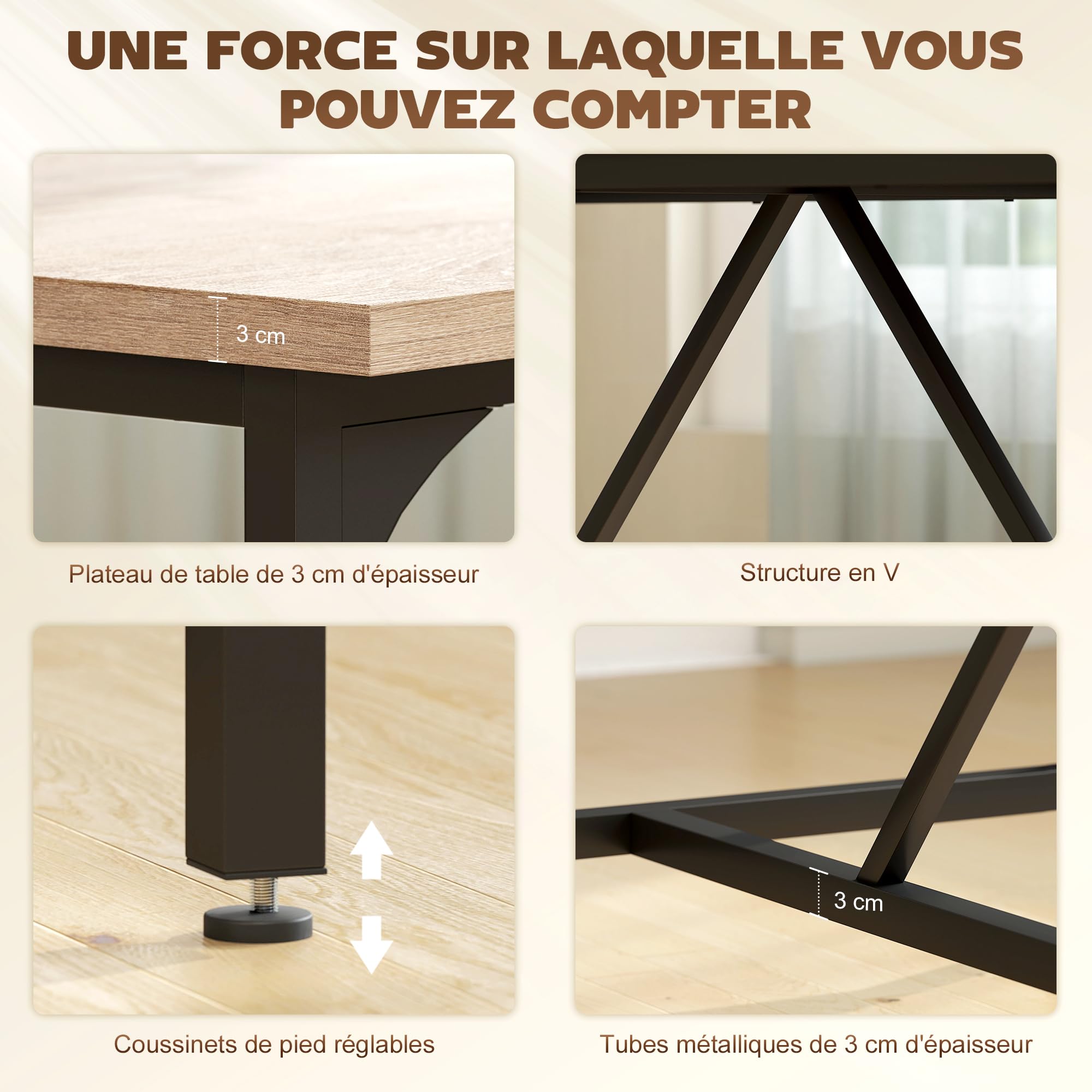 HOMCOM Table à Manger pour 6-8 Personne Rectangulaire 180 x 80 cm Naturel