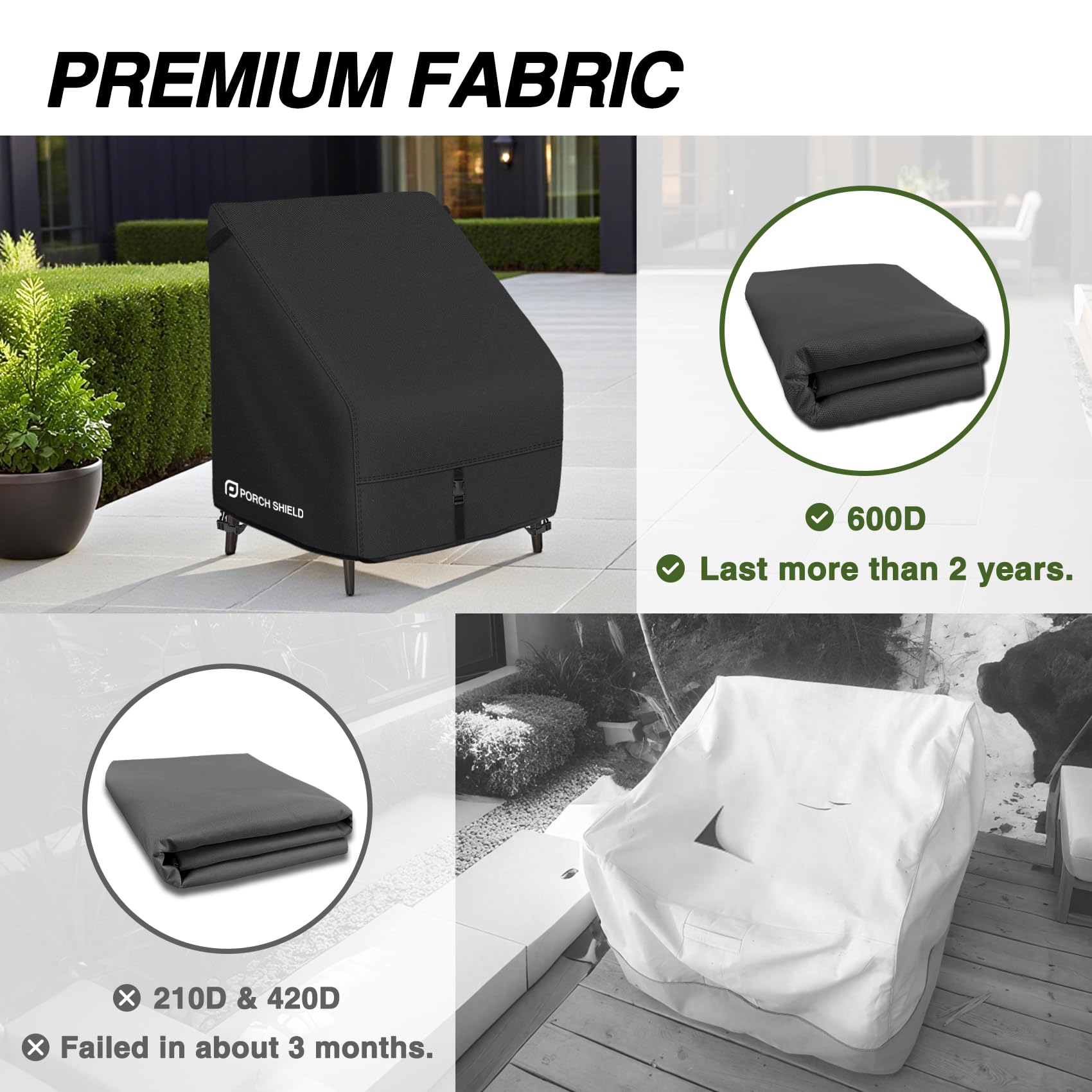 Porch Shield - Funda impermeable para sillas de patio, para sillas de asiento profundo o Adirondack, 86 x 94 x 91 cm, paquete de 4 unidades, negro