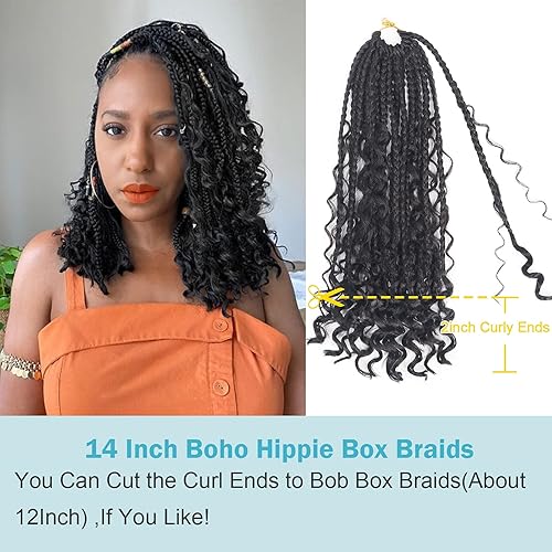 Miniatura 8 de Goddess Bohemian Box - Trenzas de ganchillo de cabello rizado de 14 pulgadas, 8 paquetes de extensiones de cabello sintético para mujeres negras (14