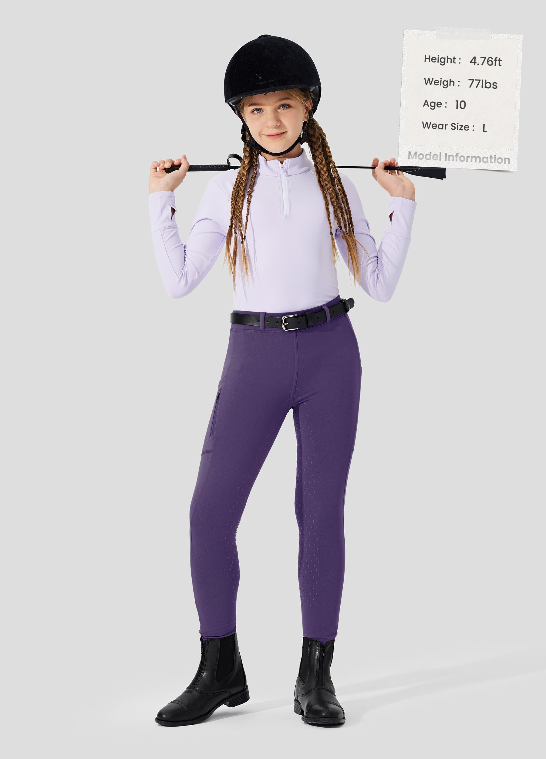 Willit Pantaloni da equitazione in pile per ragazze, pantaloni da equitazione invernali per bambini, collant termici per scuola