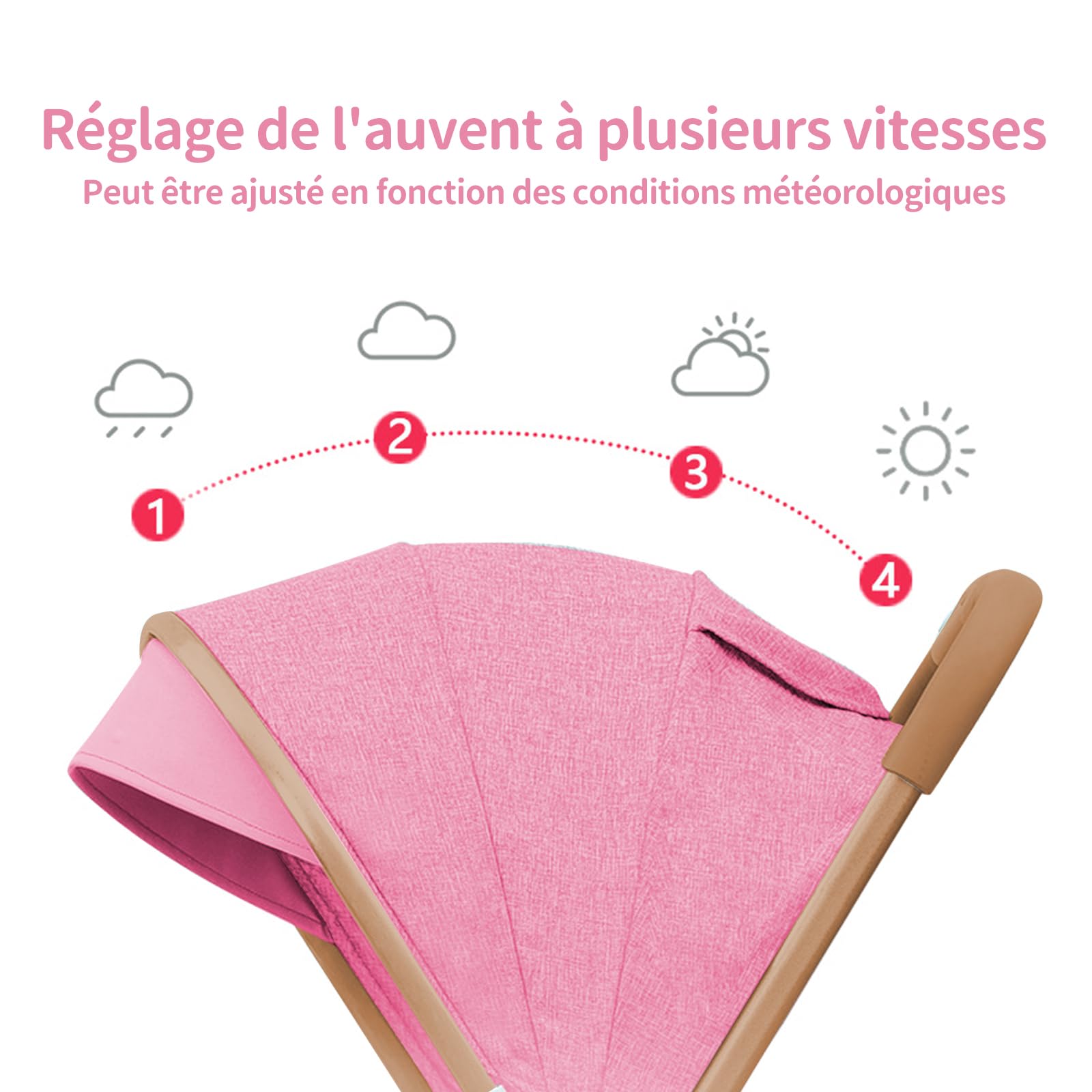 Poussette Pliable Multifonctionnelle, Dossier Réglable 175° Peut s'asseoir ou s'allonger, Auvent Ajustable, Roues Antichoc, 0-6 Ans, Avec coton et moustiquaire (Or Rose)