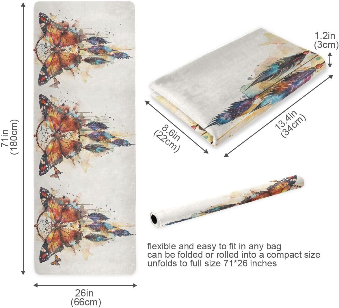 ALAZA Ethnic Dreamcatcher and Butterfly Yoga Mat Non Slip Fitness Exercise Mat, Workout Mat for Yoga, Pilates and Floor Exercises