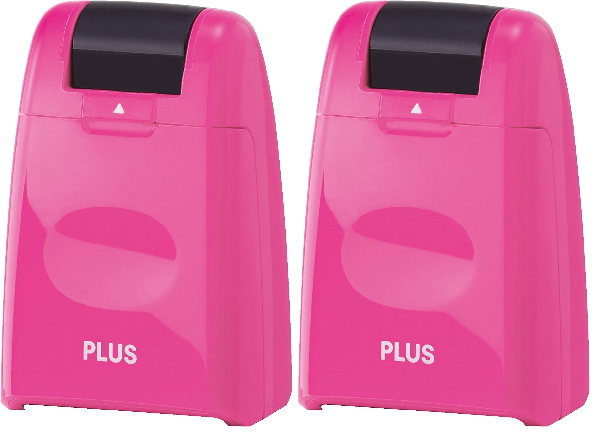 PLUS Japan, Datenschutz Rollstempel Camouflage in Pink, Textschwärzer, Identitätsschutz, 2er Pack (1 x 1 Rollstempel)