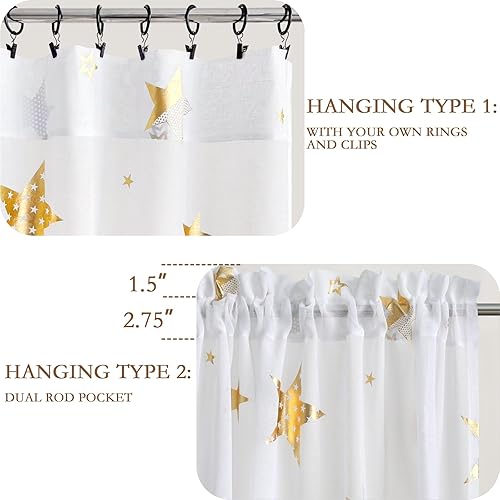 Miniatura 4 de Cortinas traslúcidas doradas y blancas de 63 pulgadas de largo, juego de 2 paneles para sala de estar, cortinas traslúcidas con aspecto de lino para