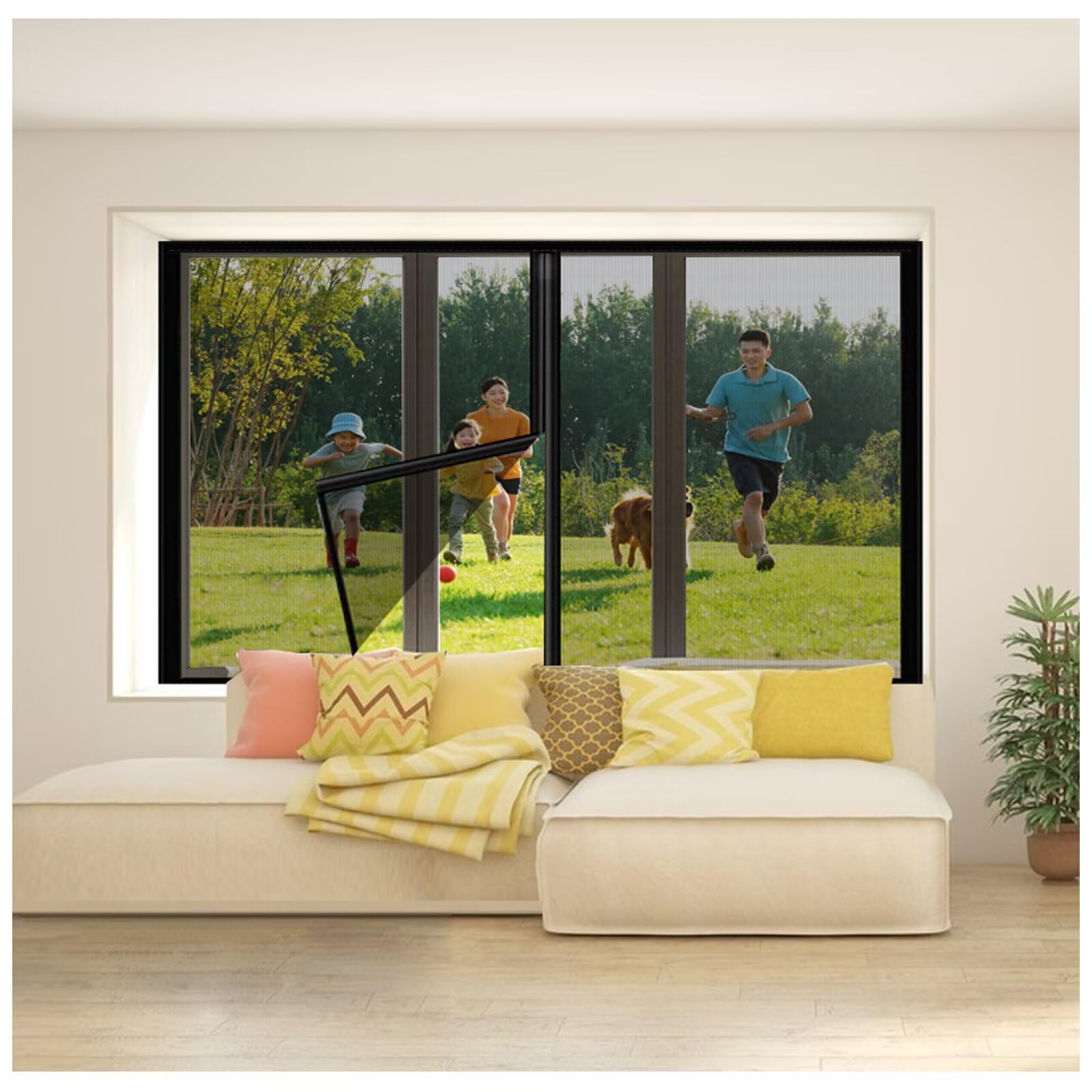 Moustiquaire fenêtre 90x155cm noir sans perçage pour protection maison