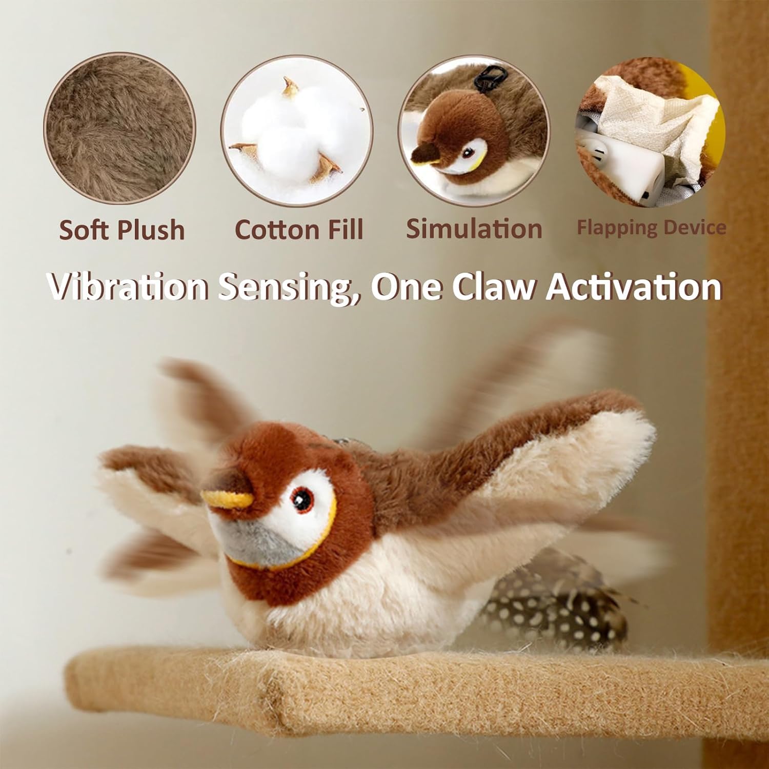 HIAME Flapping Bird Cat Toy, Interactive Simulated Flying Bird Cat Toy for Indoor Cats Rechargeable & Washable - Image 3