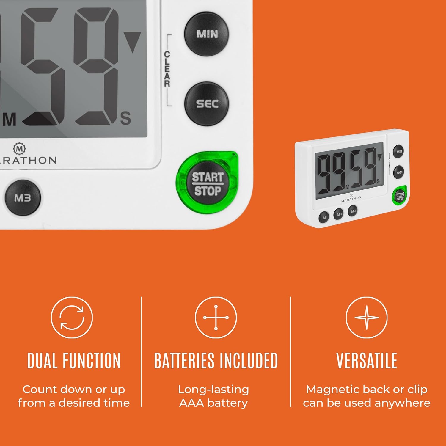 MARATHON 100-Minute Digital Timer with 3 Memory Presets (White)