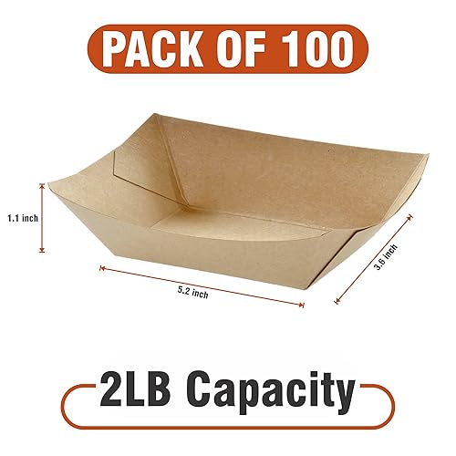 Miniatura 7 de Concession Essentials Bandejas de papel kraft natural de 2 lb - Paquete de 100 unidades